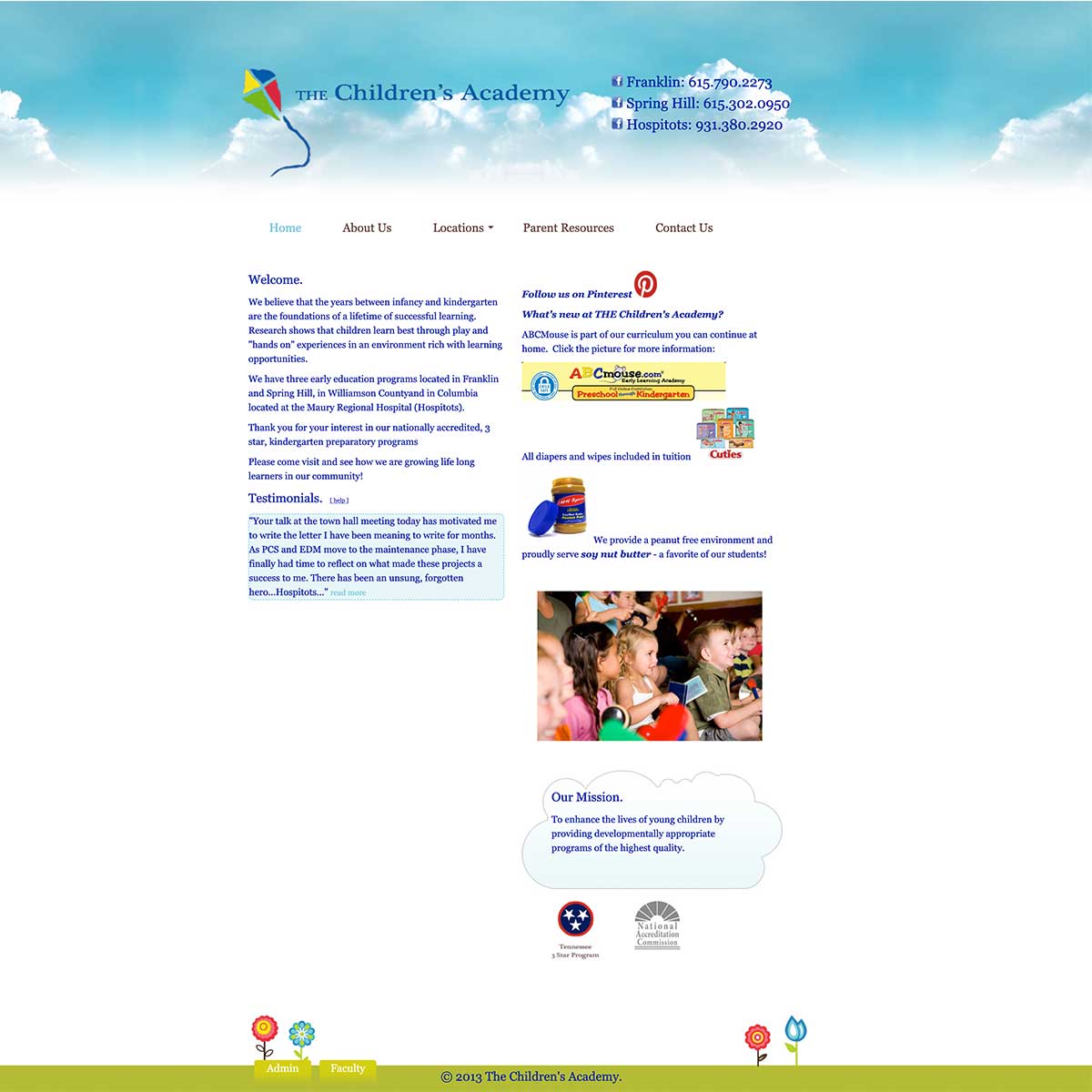 childrens academy website before brentwood web designers worked together to recreate it to include digital marketing and seo support