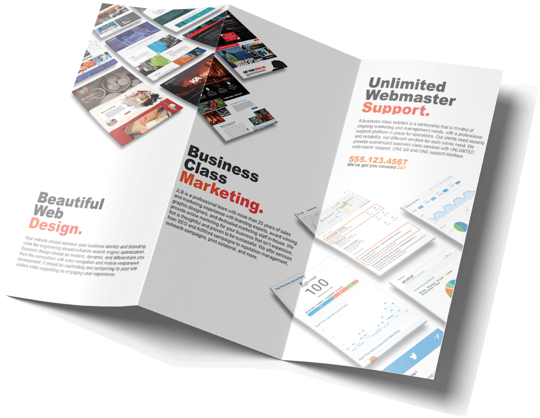 tri-fold with all of nashville's digital marketing and website design services from jlb
