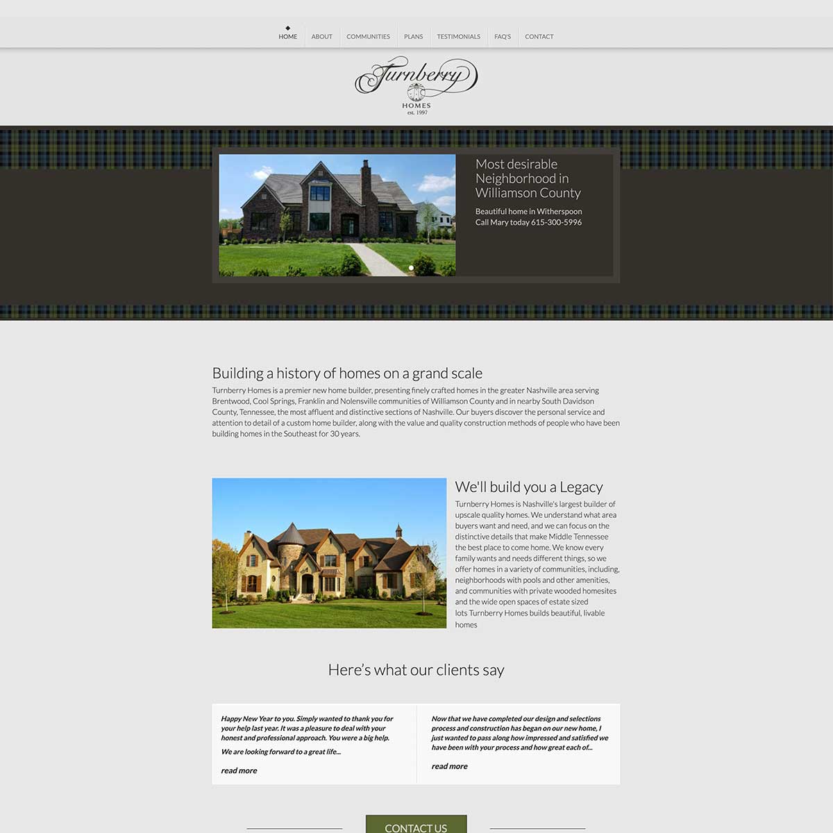 turnberry homes website before jlb web designers worked together to recreate it in franklin